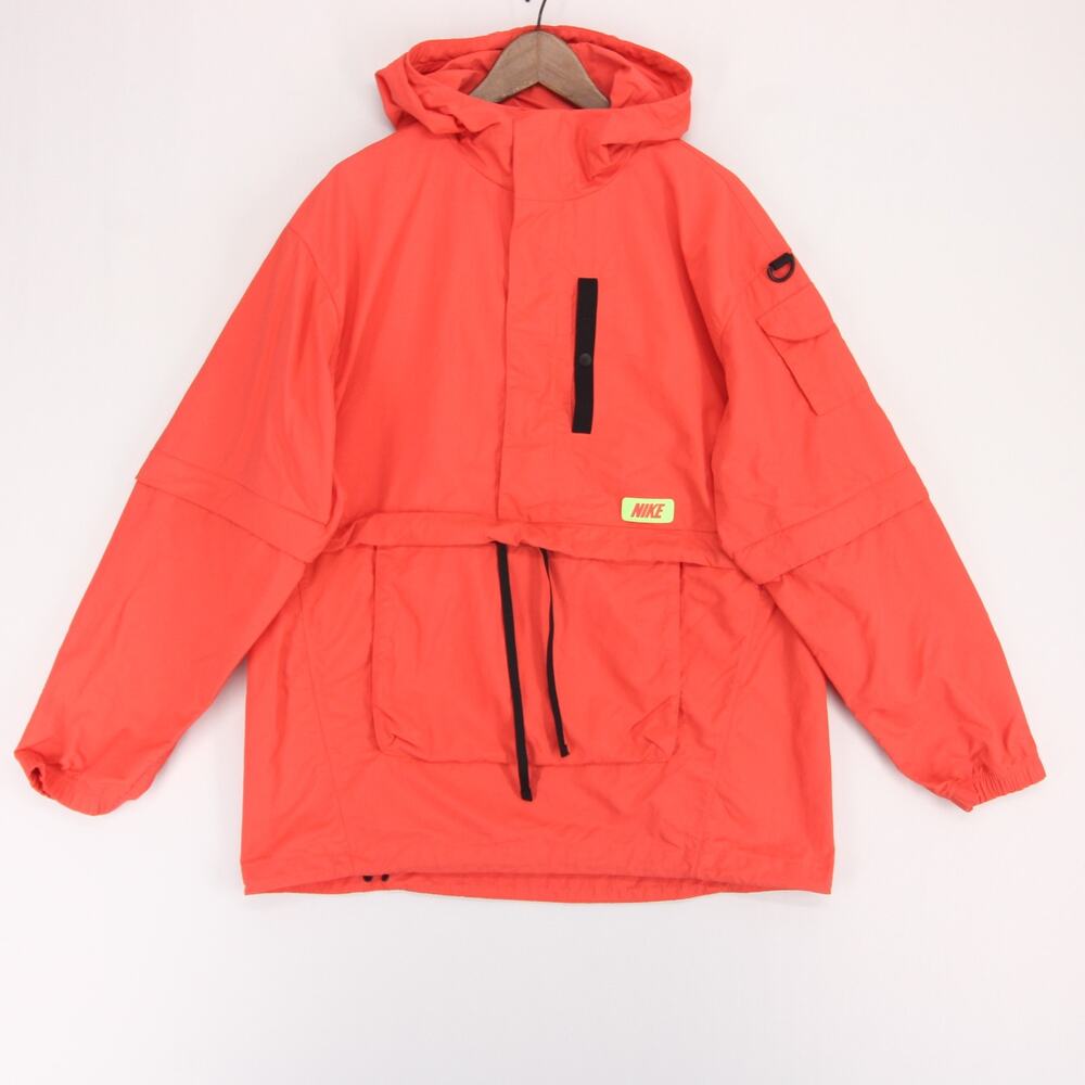 Nike NSW Quest Anorak Jacket Mens S Orange Zip Off Sleeves Convertible Hooded